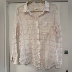Treasure & Bond White Shirt with Pink and Gold Windowpane Stripes
